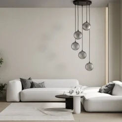 Lampa Wisząca ELENA Czarny Szklany Klosze 5xG9