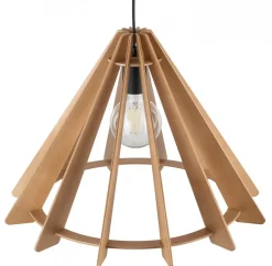 Lampa Wisząca ERIS Czarny Brązowy Drewniany Abażur 1xE27 50cm