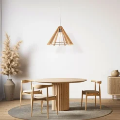 Lampa Wisząca ERIS Czarny Brązowy Drewniany Abażur 1xE27 50cm