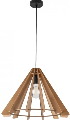 Lampa Wisząca ERIS Czarny Brązowy Drewniany Abażur 1xE27 50cm