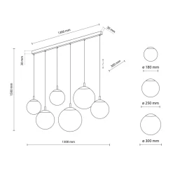 Lampa Wisząca ESME Biały Czarny Szklane Klosze 6xE27 130cm