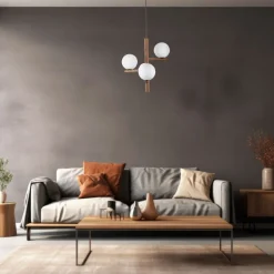 Lampa wisząca ESTERA WOOD orzech klosz biały 3xG9