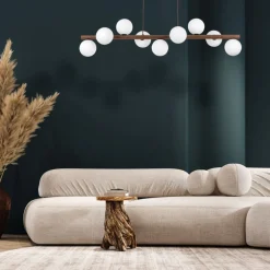 Lampa wisząca ESTERA WOOD orzech klosz biały 9xG9
