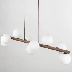 Lampa wisząca ESTERA WOOD orzech klosz biały 9xG9