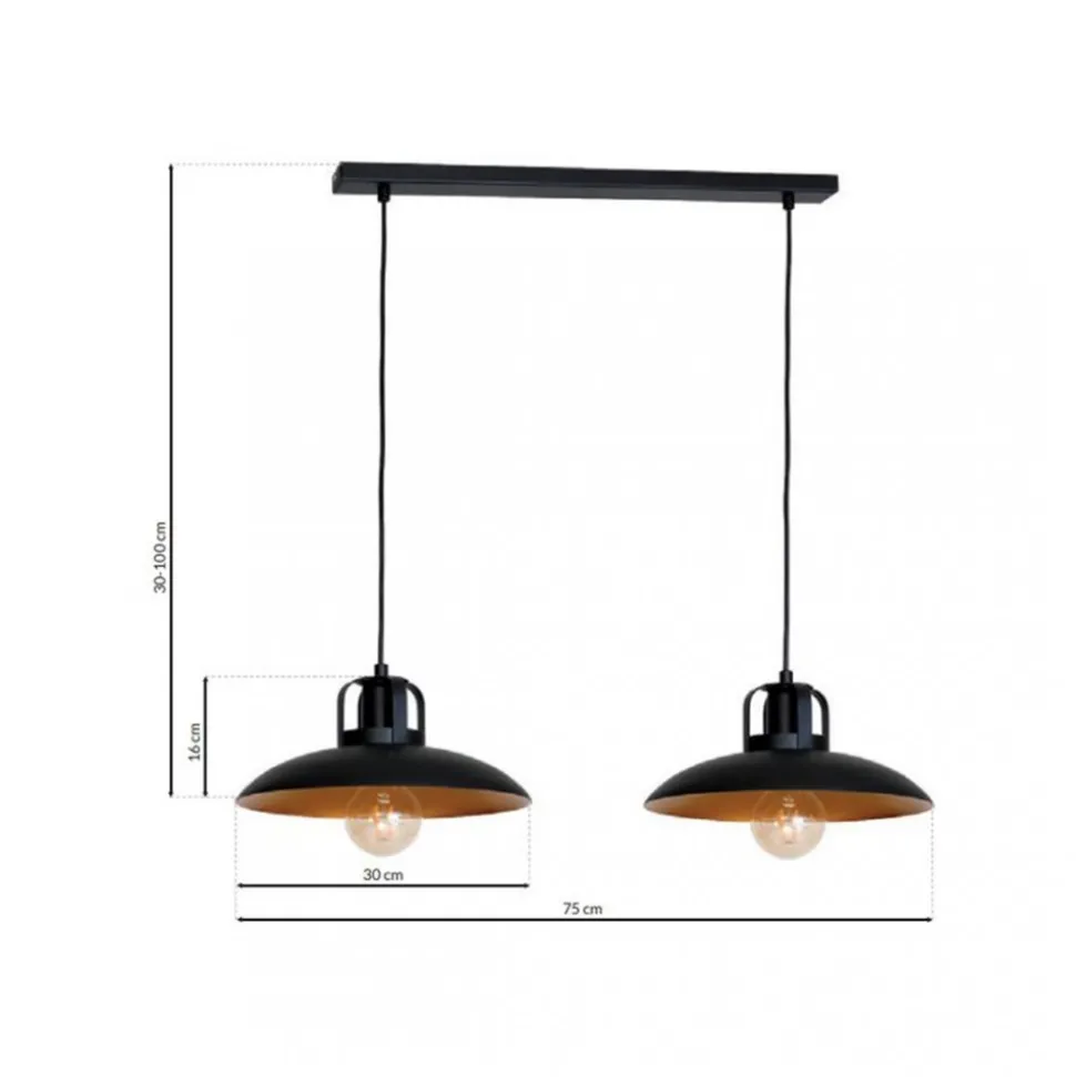 Lampa Wisząca FELIX II Czarny Złoty Metalowe Klosze 2xE27