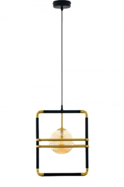 Lampa Wisząca FIORI Czarny Złoty Szklany Klosz 1xG9 29 cm