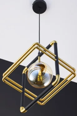 Lampa Wisząca FIORI Czarny Złoty Szklany Klosz 1xG9 29 cm