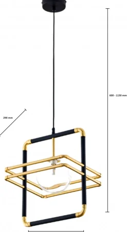 Lampa Wisząca FIORI I Czarny Złoty Szklany Klosz 1xG9 29 cm