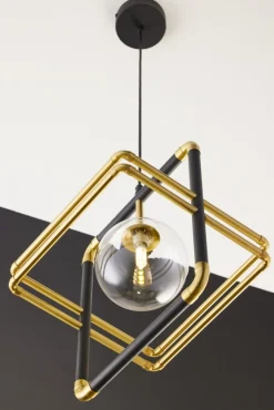 Lampa Wisząca FIORI I Czarny Złoty Szklany Klosz 1xG9 29 cm
