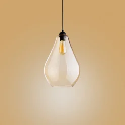 Lampa Wisząca FUENTE Bursztynowy Szklany Klosz 1xE27 24cm
