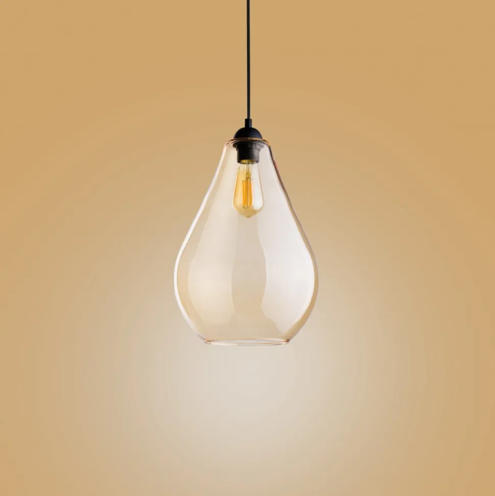 Lampa Wisząca FUENTE Bursztynowy Szklany Klosz 1xE27 24cm