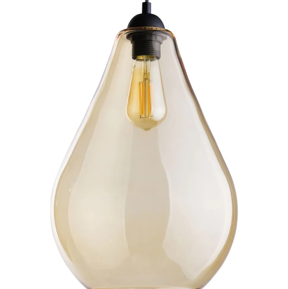 Lampa Wisząca FUENTE Bursztynowy Szklany Klosz 1xE27 24cm
