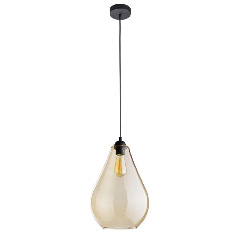 Lampa Wisząca FUENTE Bursztynowy Szklany Klosz 1xE27 24cm