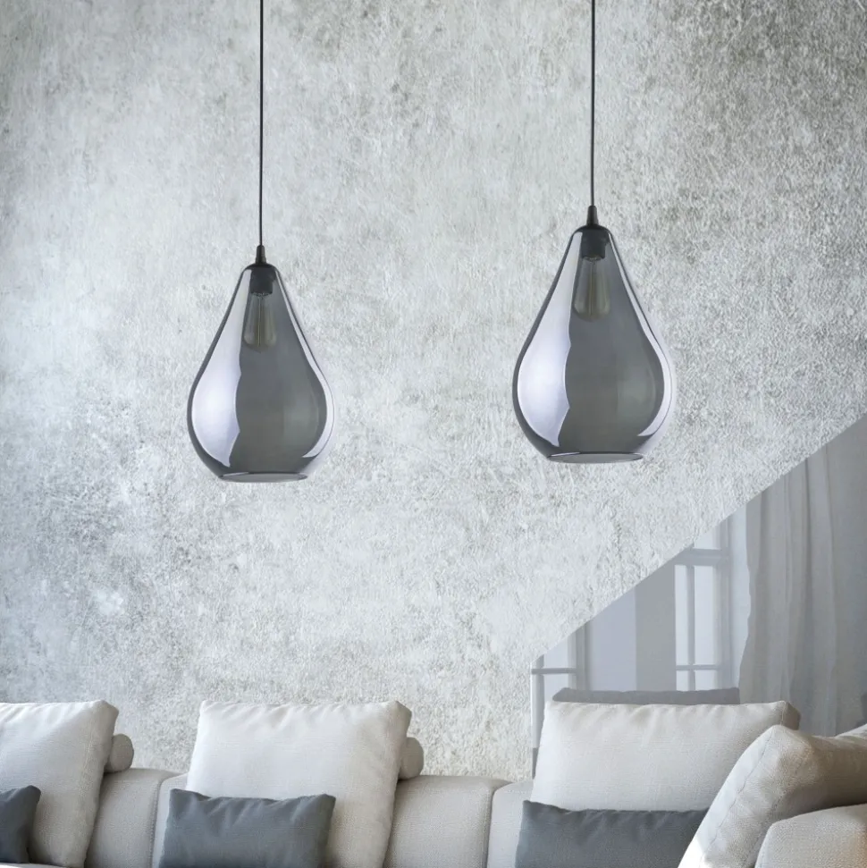 Lampa Wisząca FUENTE Czarny Grafitowy Szklany Klosz 1xE27