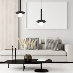 Lampa Wisząca FUTURA Czarny Biały Szklany Klosz 1xG9 20cm