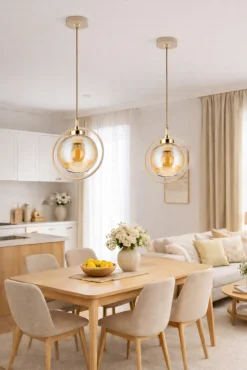 Lampa Wisząca Galaxy Beżowa Szkło 1xE27 27 cm