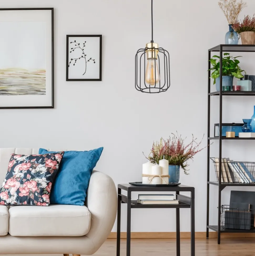 Lampa Wisząca GALAXY NEW Czarny Złoty Metalowy Klosz 1xE27