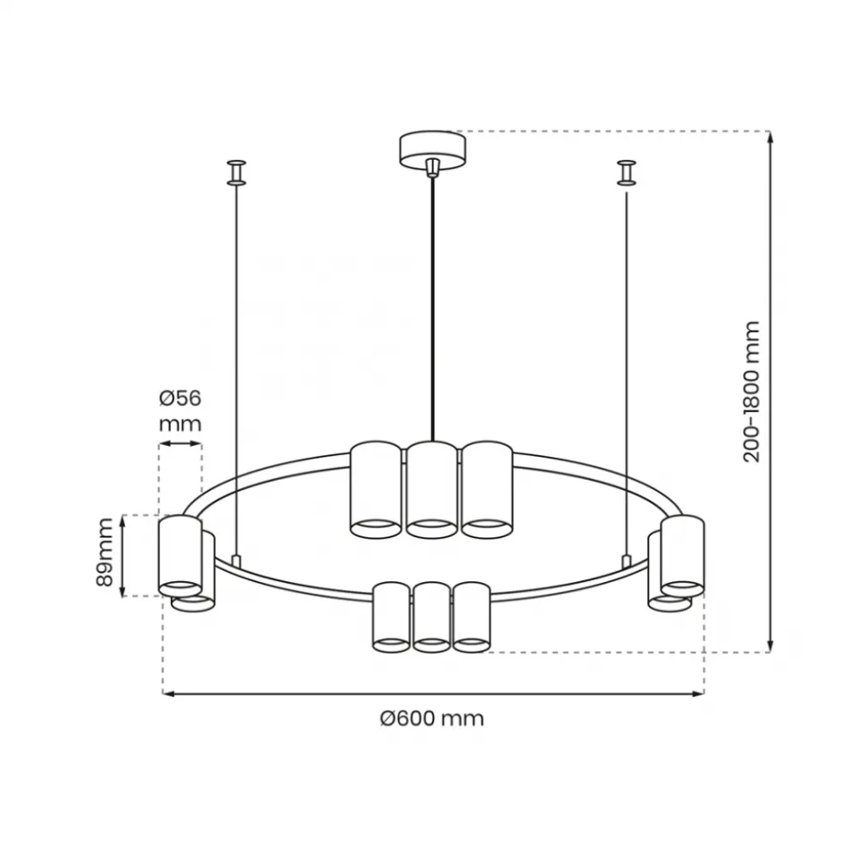 Lampa Wisząca GENESIS Koło Czarny 10xGU10 60cm