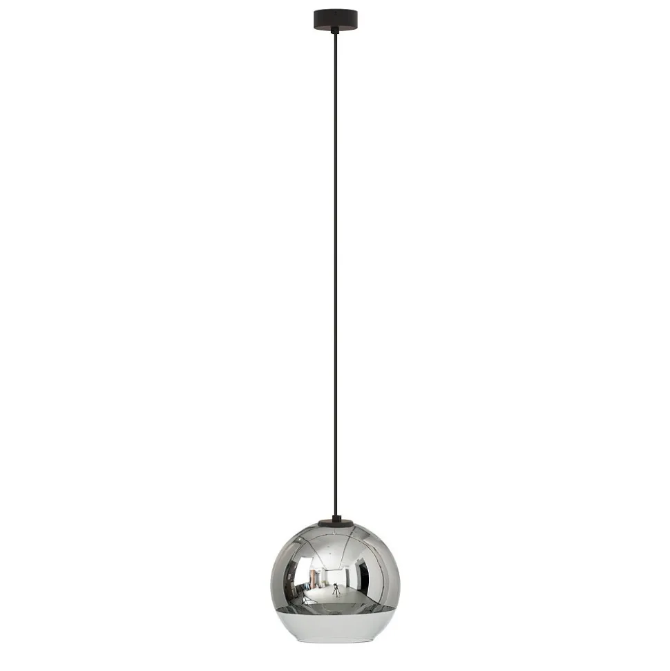 Lampa Wisząca GLOBE PLUS Czarny Srebrny Szklany Klosz 1xE27 20 cm