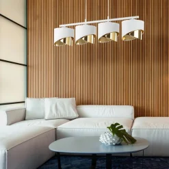 Lampa Wisząca GRANT Biały Złoty Abażury 4xE27