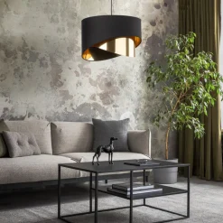 Lampa Wisząca GRANT Czarny Złoty Abażur 1xE27 38cm