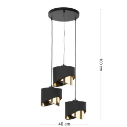 Lampa Wisząca GRANT Czarny Złoty Abażury Koło 3xE27