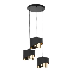 Lampa Wisząca GRANT Czarny Złoty Abażury Koło 3xE27