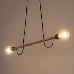 Lampa Wisząca HELIX Czarny Brązowy Drewno Loft 2xE27