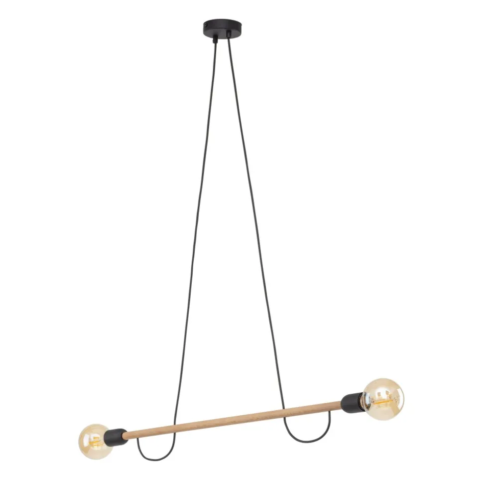 Lampa Wisząca HELIX Czarny Brązowy Drewno Loft 2xE27