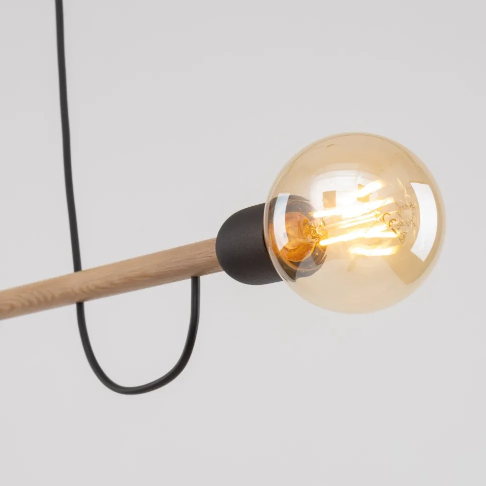 Lampa Wisząca HELIX Czarny Brązowy Drewno Loft 2xE27