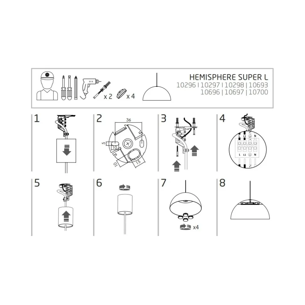 Lampa Wisząca HEMISPHERE L Biały Metalowy Klosz 4xGX53 50cm