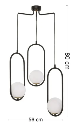 Lampa Wisząca IGON Czarny Biały Szklane Klosze 3xE14