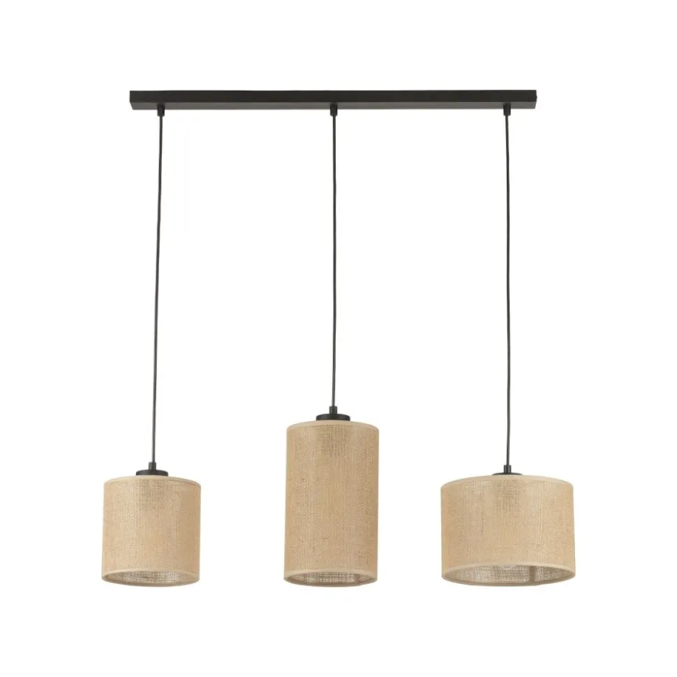 Lampa wisząca JUTA czarna abażur juta 3xE27