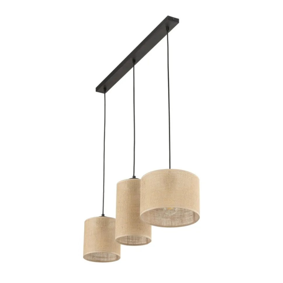 Lampa wisząca JUTA czarna abażur juta 3xE27