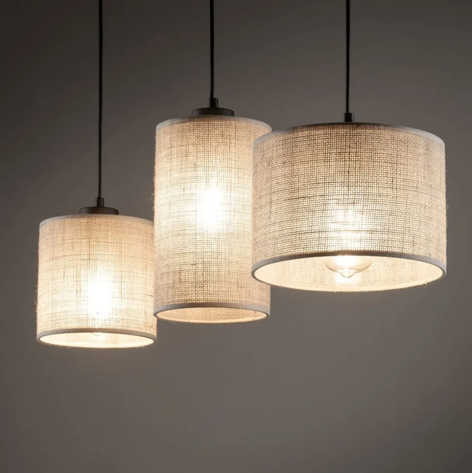 Lampa wisząca JUTA czarna abażur juta 3xE27