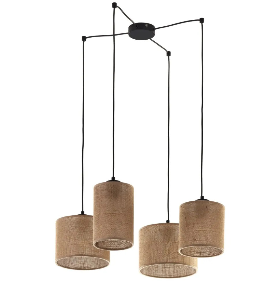 Lampa Wisząca JUTA Czarny Brązowy Boho Abażury 4xE27