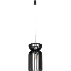 Lampa Wisząca KYMI Czarny Drewniany Klosz 1xE27 26cm