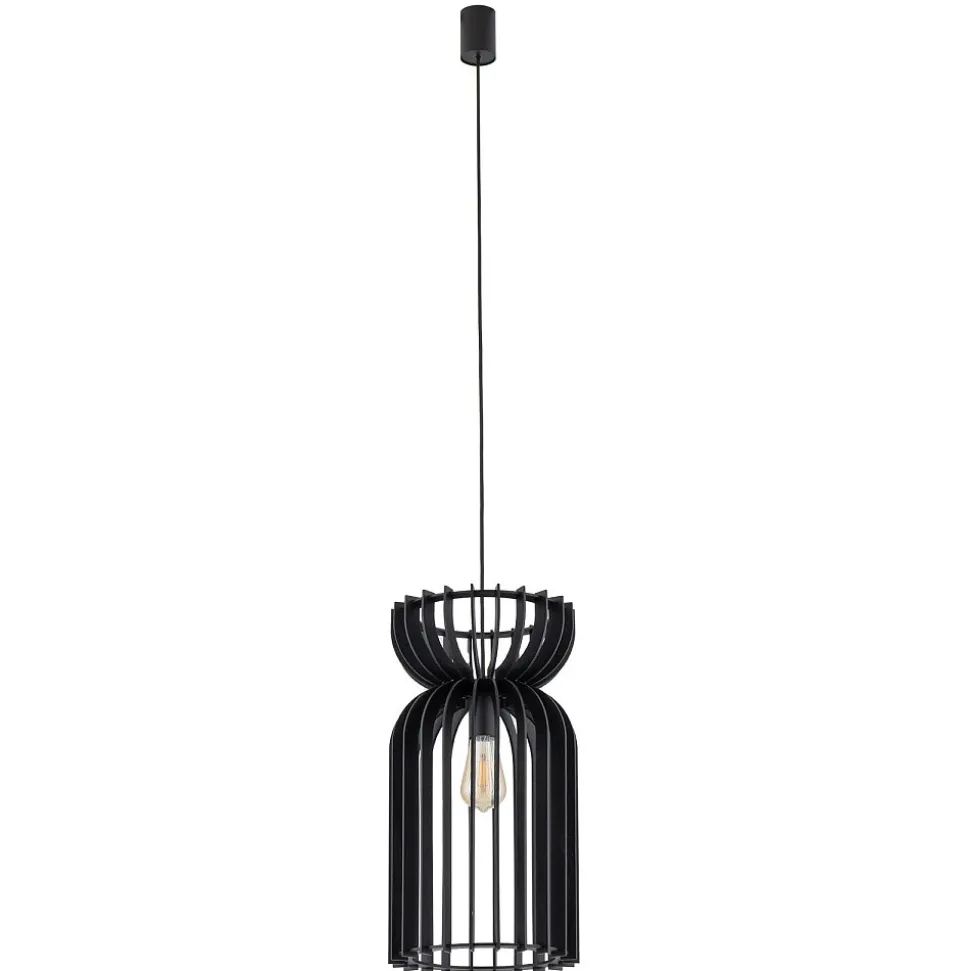 Lampa Wisząca KYMI Czarny Drewniany Klosz 1xE27 26cm