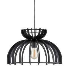 Lampa Wisząca KYMI Czarny Drewniany Klosz 1xE27 48cm
