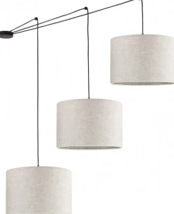 Lampa Wisząca LINEN Pająk Czarny Beżowe Abażury 3xE27