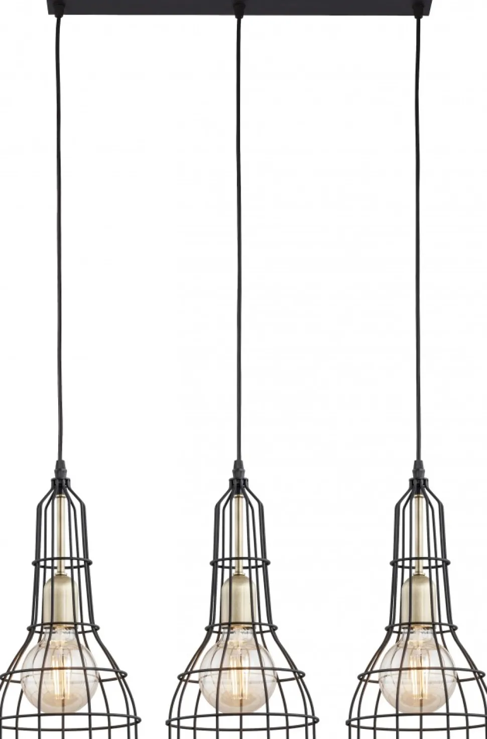 Lampa Wisząca LONG Czarny Złoty Metalowe Klosze 3xE27