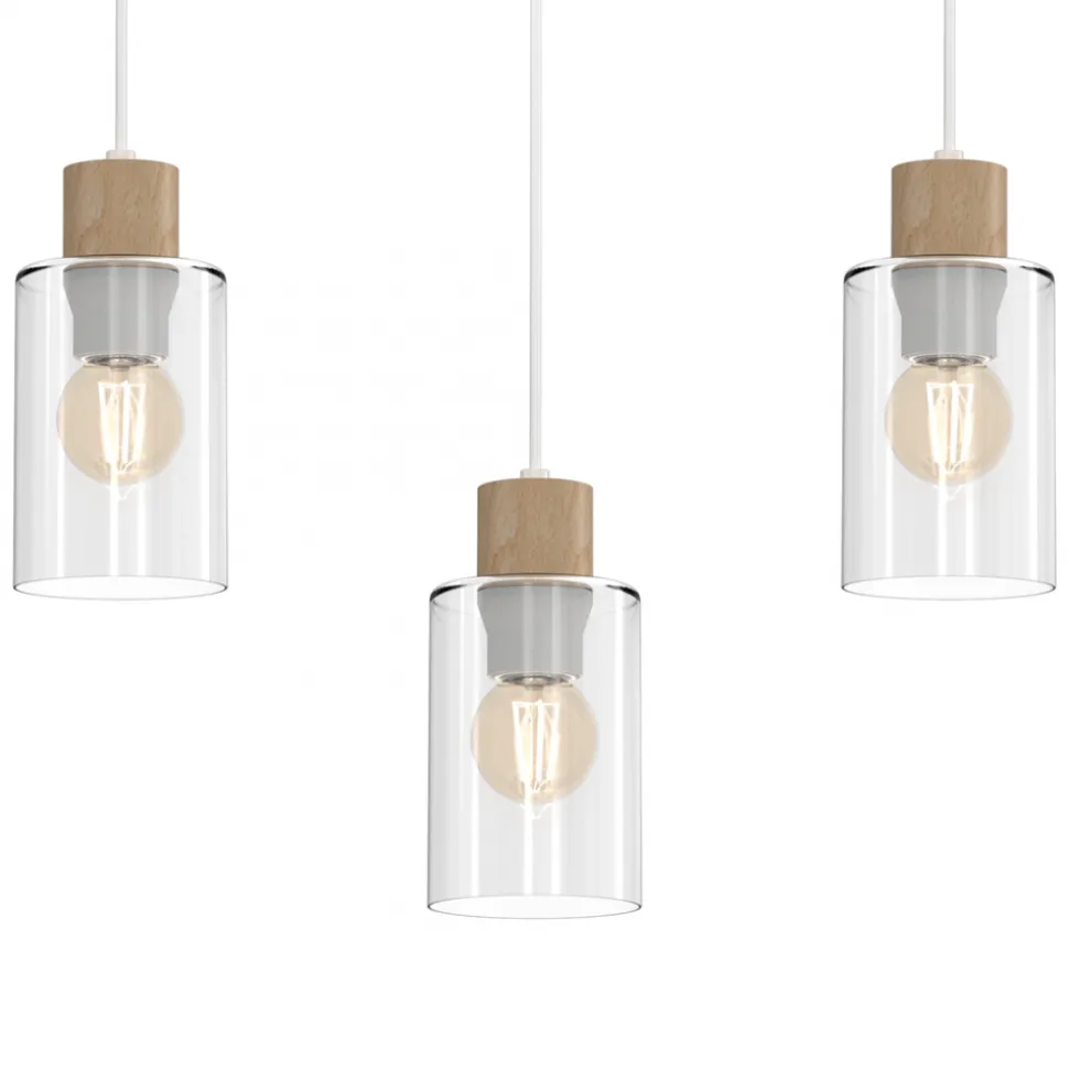Lampa Wisząca MADERA Biały Brązowy Szklane Klosze 3xE27