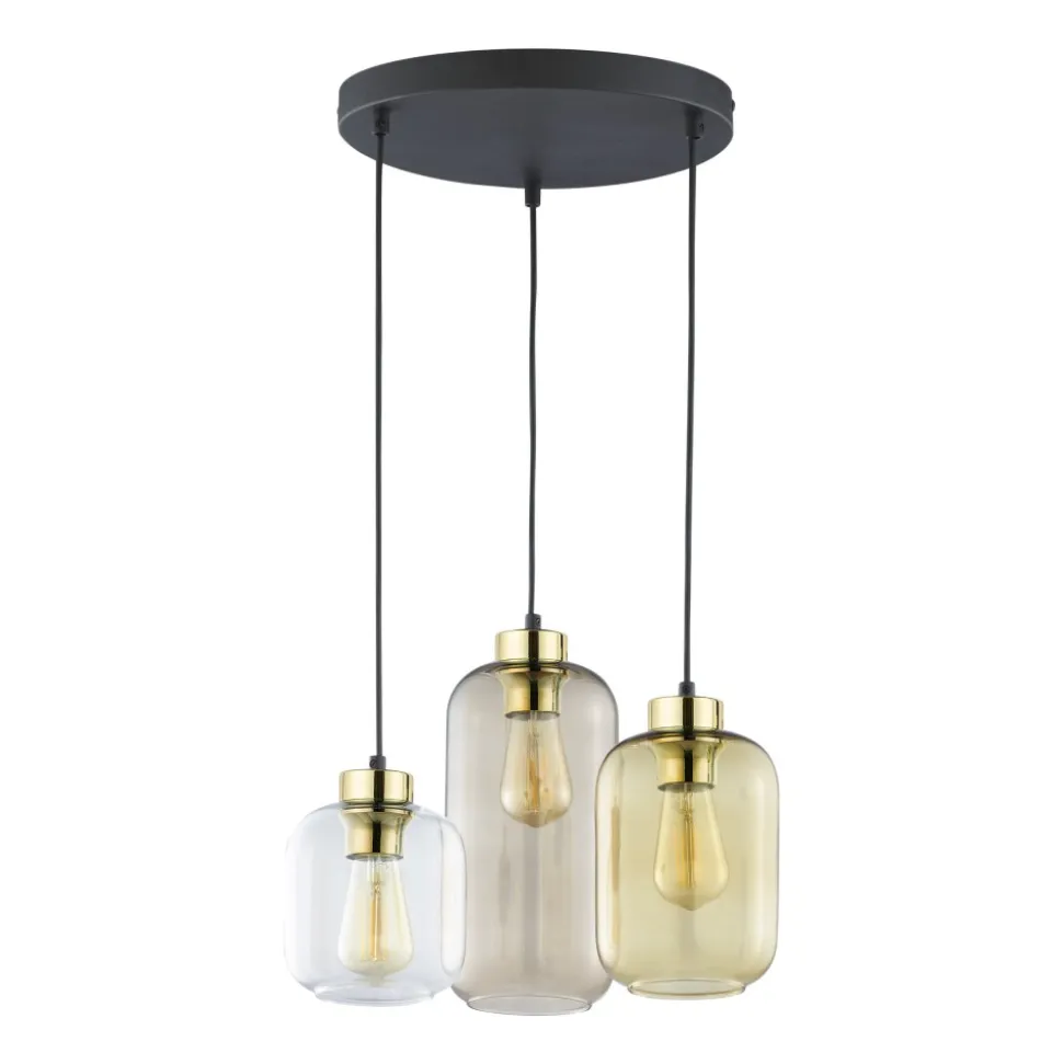 Lampa Wisząca MARCO Czarny Brązowy Szklane Klosze 3xE27