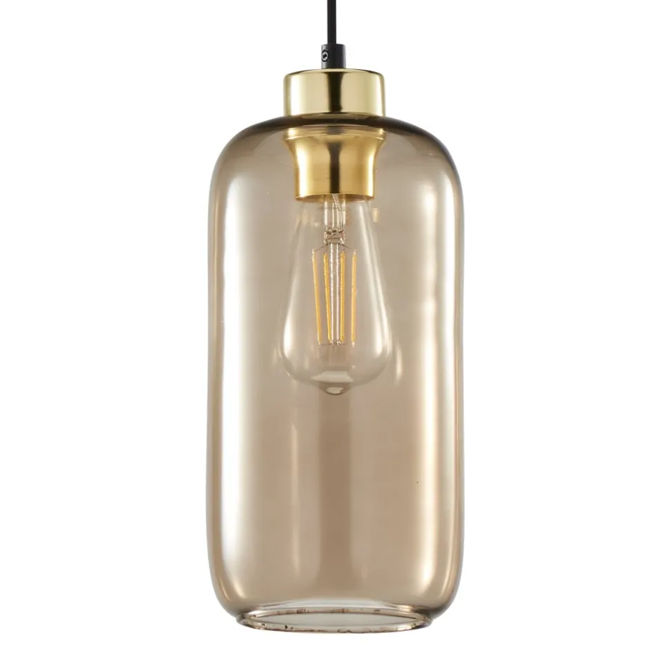 Lampa Wisząca MARCO Czarny Brązowy Szklany Klosz 1xE27 14cm