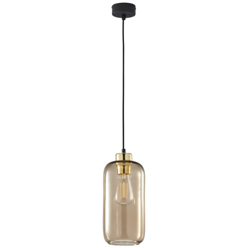 Lampa Wisząca MARCO Czarny Brązowy Szklany Klosz 1xE27 14cm