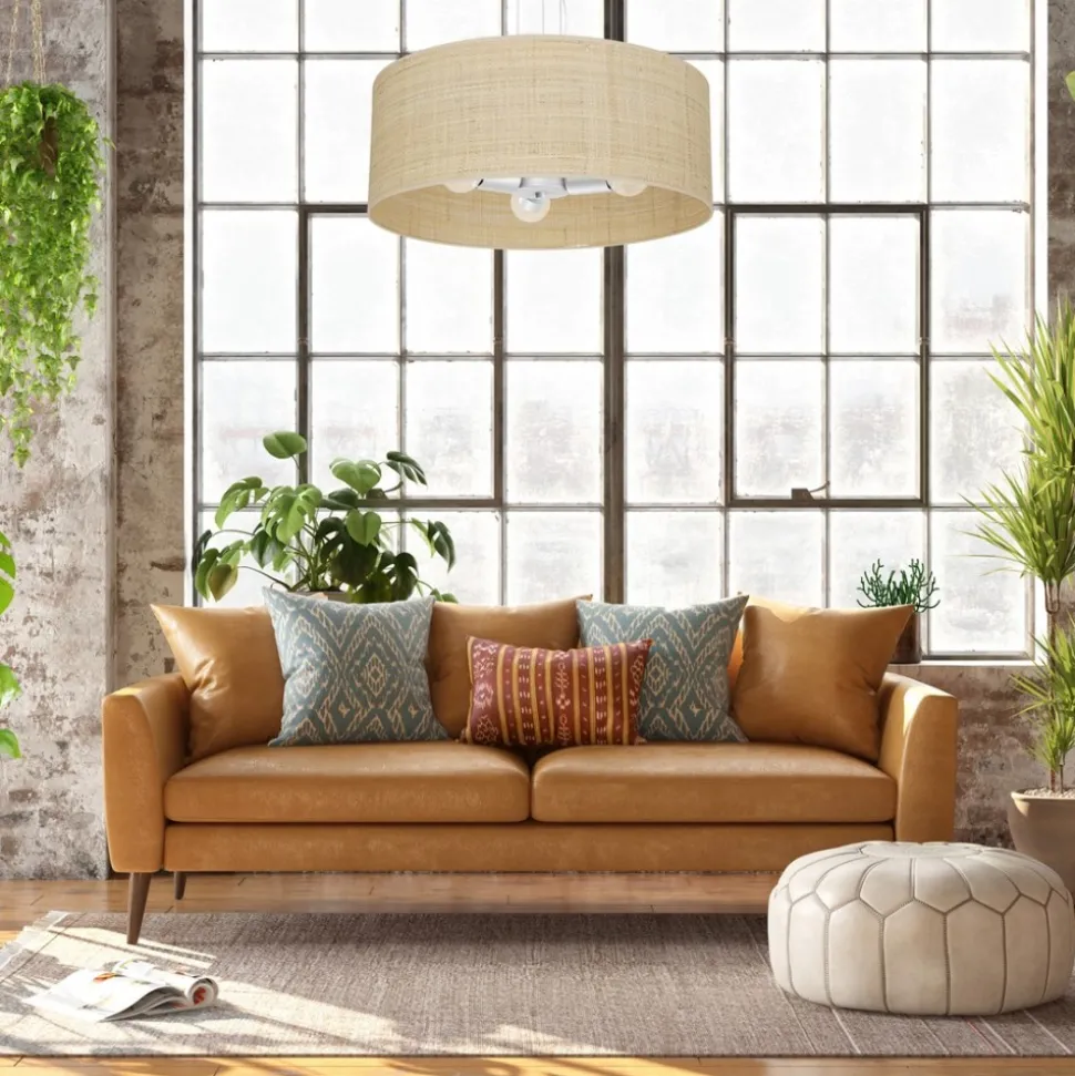 Lampa Wisząca MARSHALL Biały Ratan Abażur 3xE27 50cm