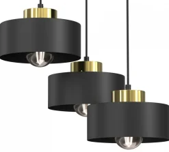 Lampa Wisząca MARTI Czarny Złoty Metalowy Klosz 3xE27 Plafon