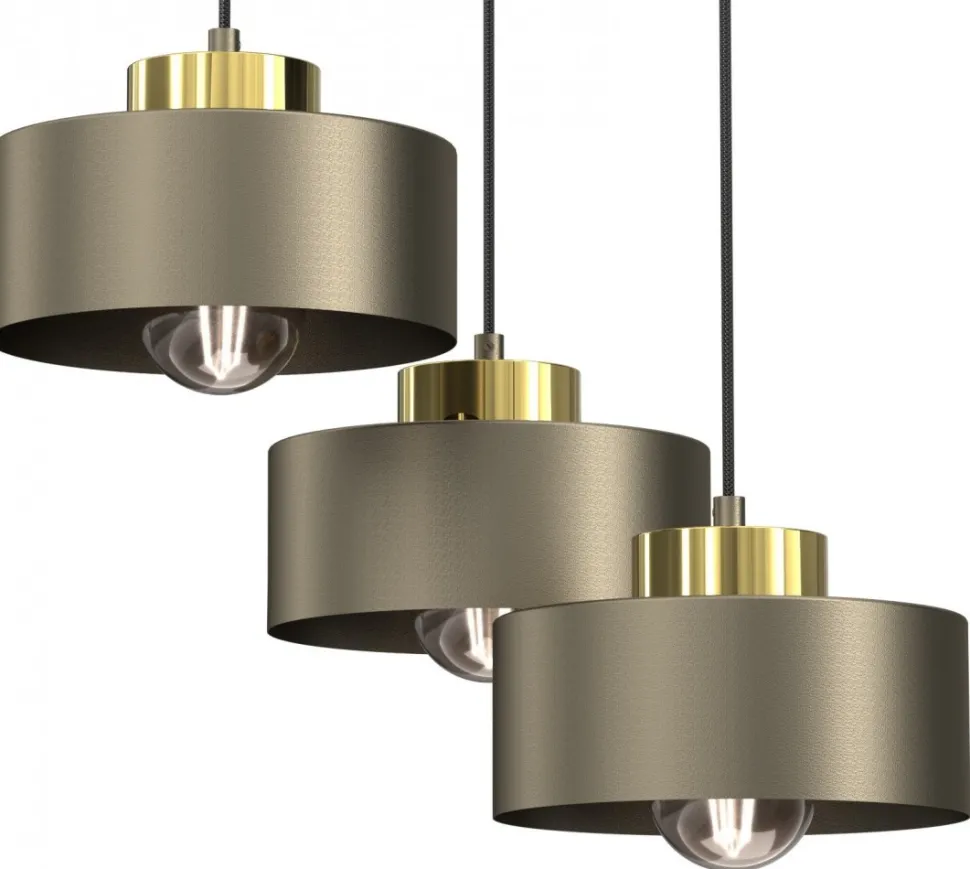 Lampa Wisząca MARTI Złoty Szary Metalowy Klosz 3xE27 Plafon