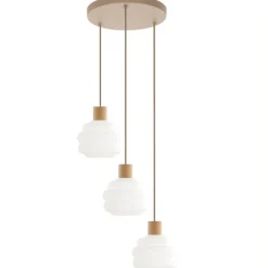 Lampa wisząca MELIA sabia beżowa klosz biały 3xE27