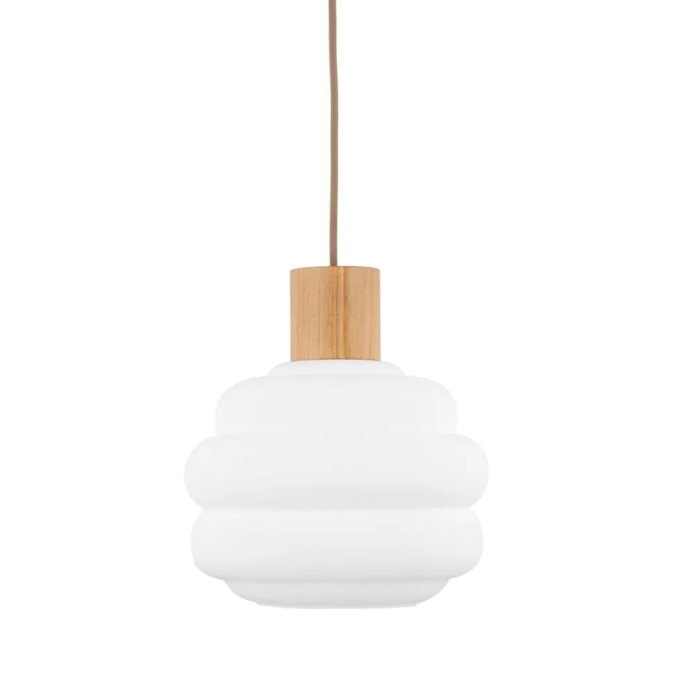 Lampa wisząca MELIA sabia beżowa klosz biały 1xE27